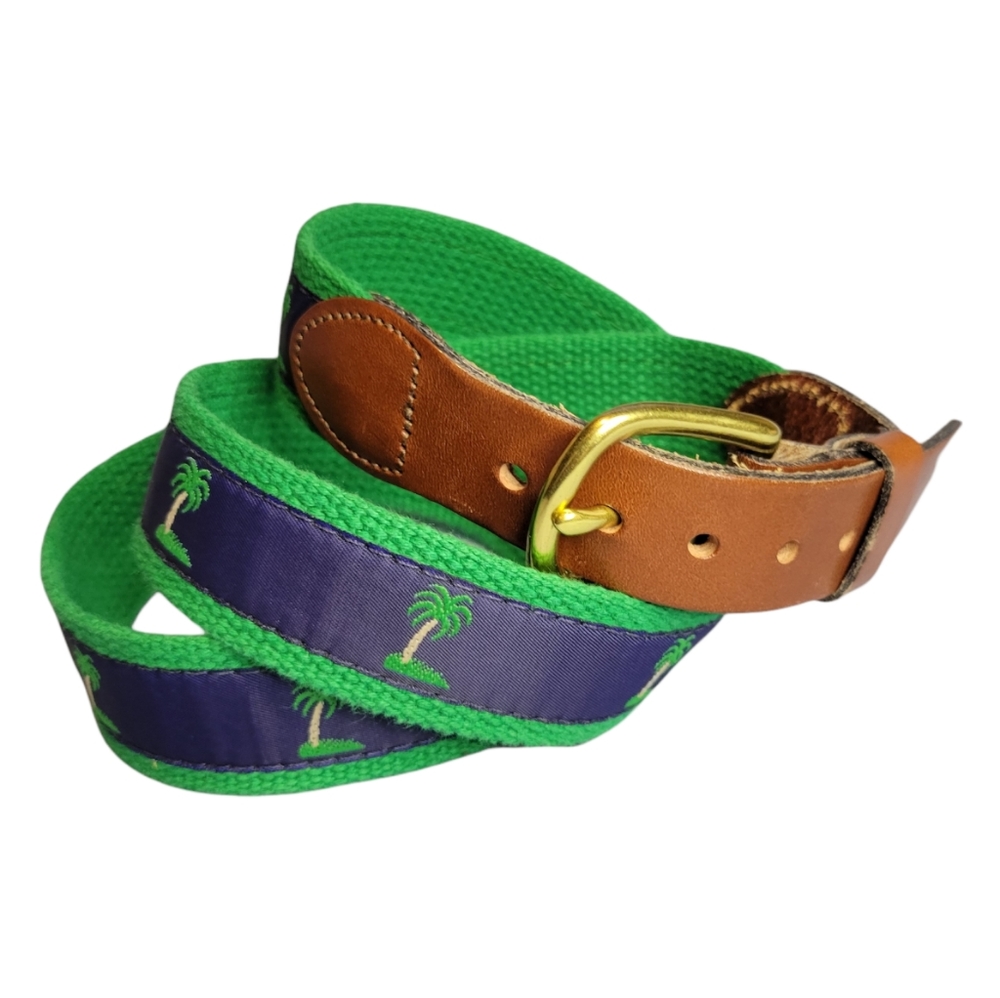 Leather Man Ltd. Unisex preppy palm tree belt with leather loop tips